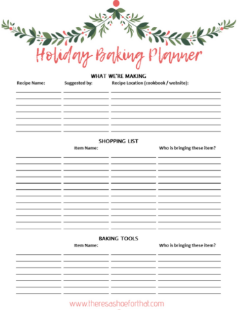 Holiday baking planner